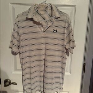 Under Armour Men's Polo Shirt - White with Black Stripes